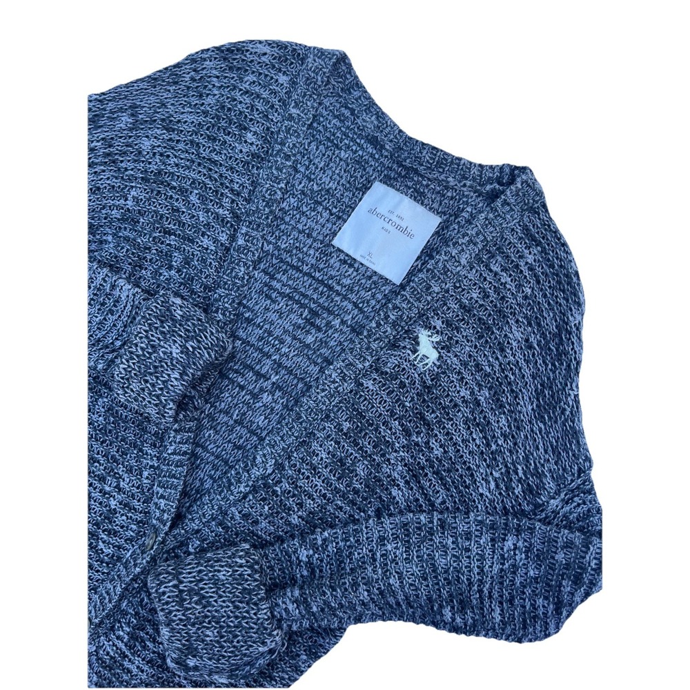 Abercrombie Girls Cardigan Size XL‎ sweater Black Gray Logo Moose